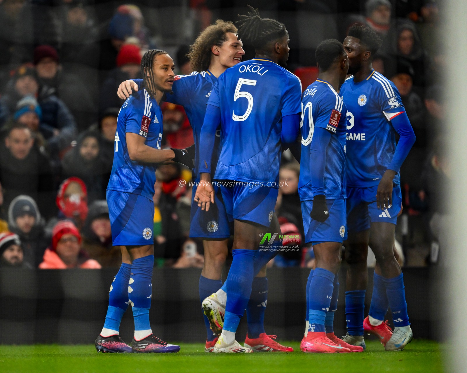 Bobby Decordova-Reid of Leicester City celebrates his goal to make it 0-1 during the Emirates FA Cup Fourth Round match Manchester United vs Leicester City at Old Trafford, Manchester, United Kingdom, 7th February 2025

(Photo by Craig Thomas/News Images)