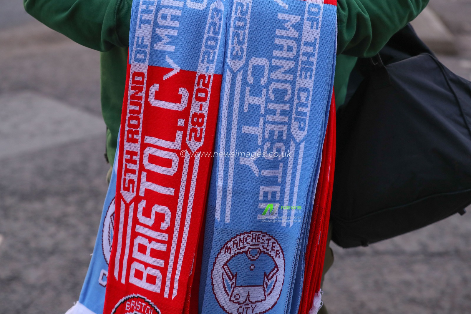 Scarves being sold outside of the stadium ahead of the Emirates FA Cup Fifth Round match Bristol City vs Manchester City at Ashton Gate, Bristol, United Kingdom, 28th February 2023

(Photo by Gareth Evans/News Images)
