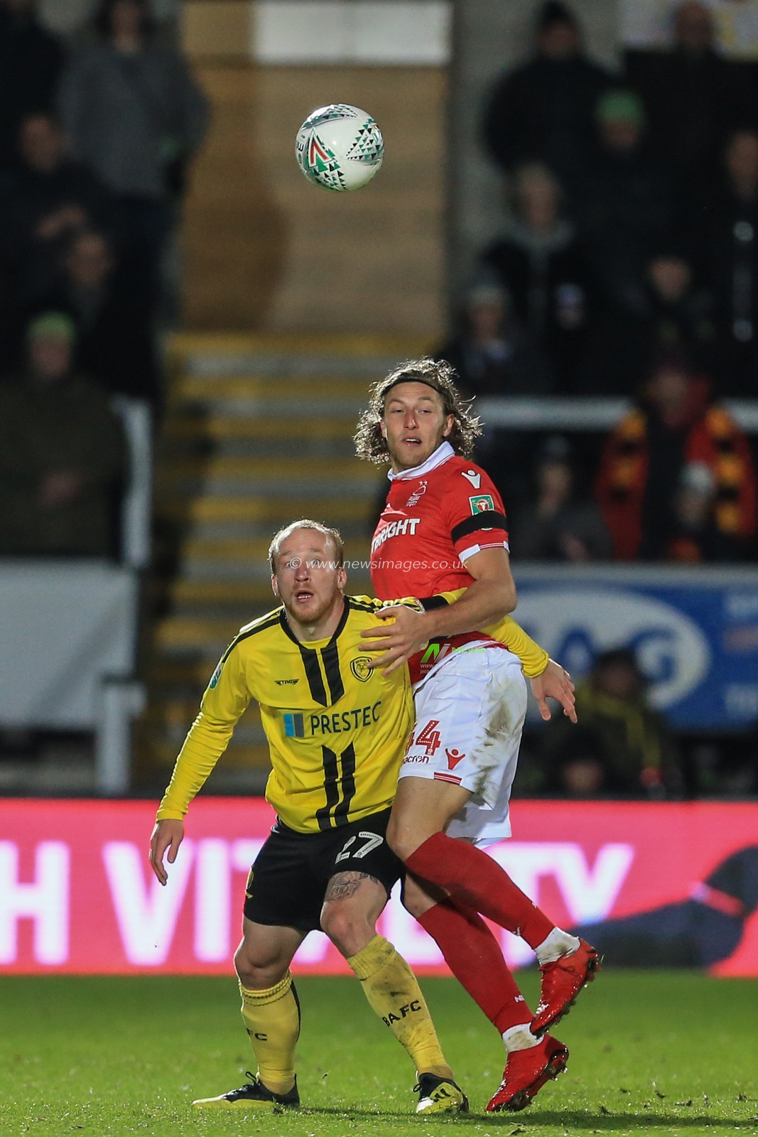 30th October 2018, Pirelli Stadium, Burton upon Trent, England; Carabao EFL Cup, Fourth Round, Burton Albion v Nottingham Forest : Michael Hefele (44) of Nottingham Forest and Liam Boyce (27) of Burton Albion dual for the ball

Credit: Mark Cosgrove/News Images

English Football League images are subject to DataCo Licence