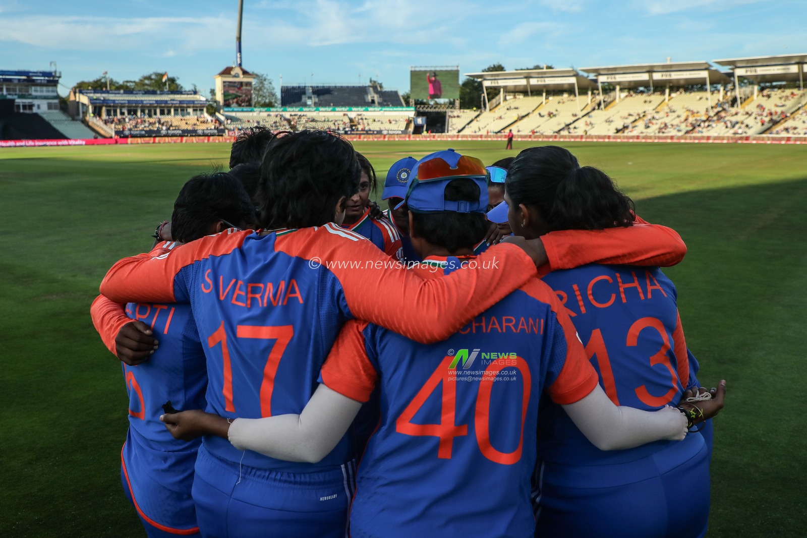 India have a team huddle before the second innings during the 5th Vitality IT20 England Women vs India Women at Edgbaston, Birmingham, United Kingdom, 12th July 2025

(Photo by Izzy Poles/News Images)