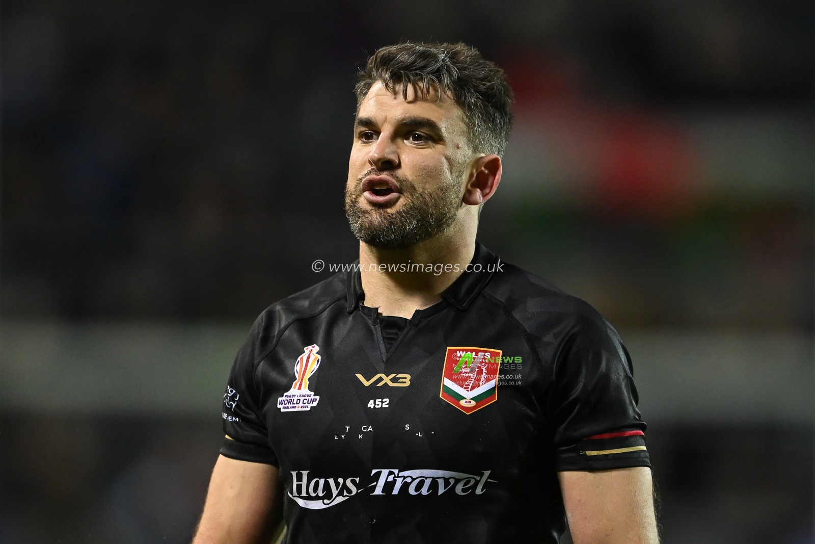 Elliot Kear of Wales during the Rugby League World Cup 2021 match Tonga vs Wales at Totally Wicked Stadium, St Helens, United Kingdom, 24th October 2022

(Photo by Craig Thomas/News Images)