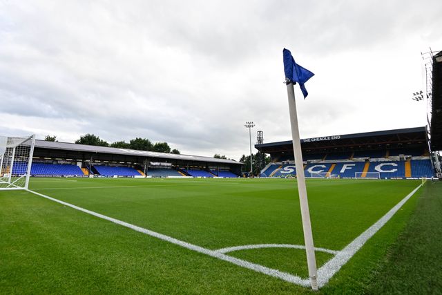 A general view of Edgeley Park Stadium ahead of the Pre-season friendly match Stockport County vs Blackburn Rovers at Edgeley Park Stadium, Stockport, United Kingdom, 2nd August 2024

(Photo by Cody Froggatt/News Images)