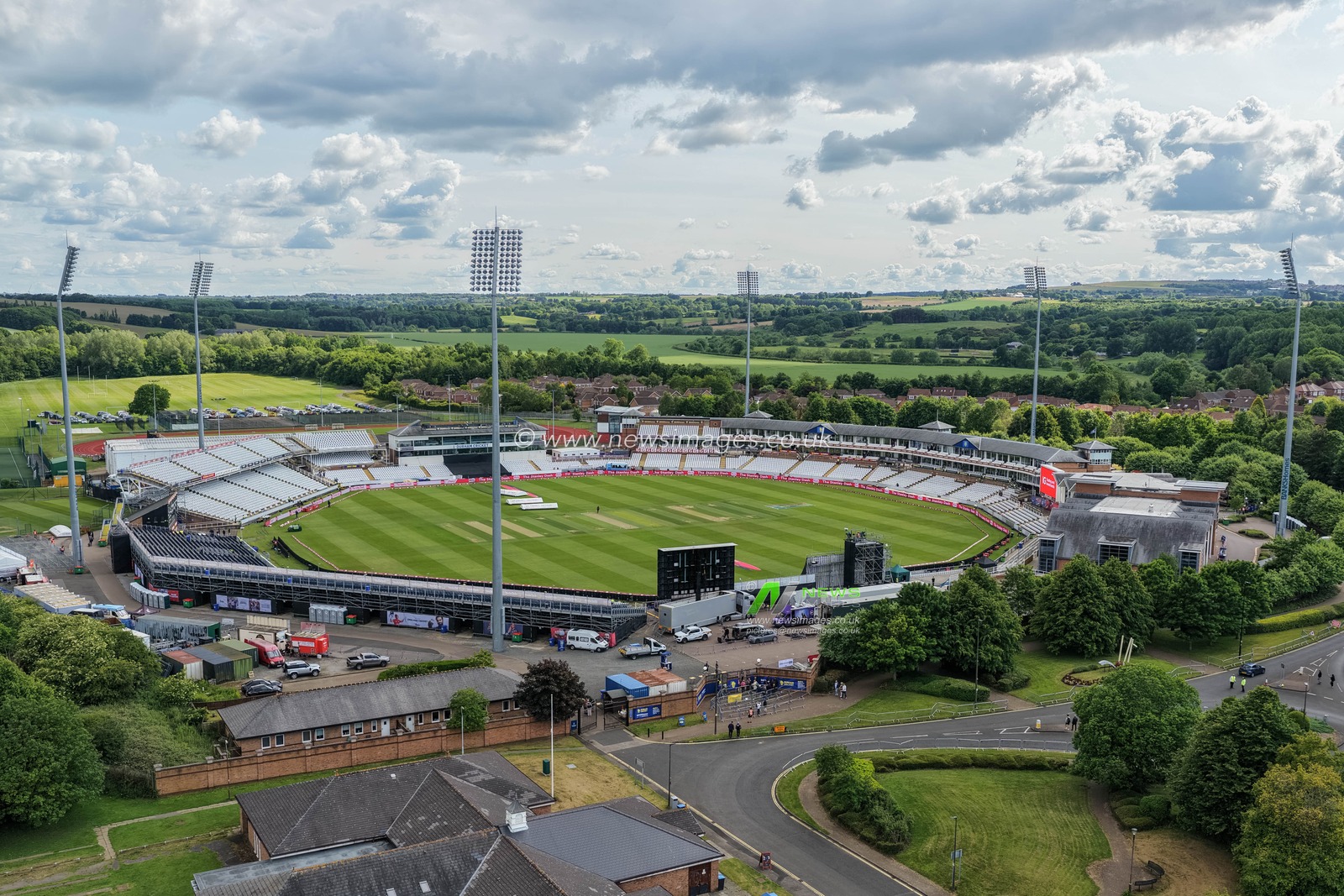 A aerial view of the Banks Homes Riverside Stadium during the 1st Vitality T20 International Series England v West Indies at Banks Homes Riverside Stadium, Chester-le-street, United Kingdom, 6th June 2025

(Photo by Mark Cosgrove/News Images)