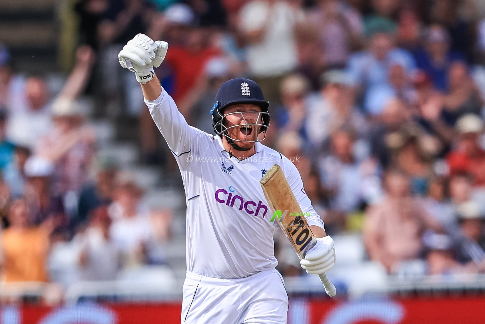 Jonny Bairstow of England celebrates a century (100 runs)