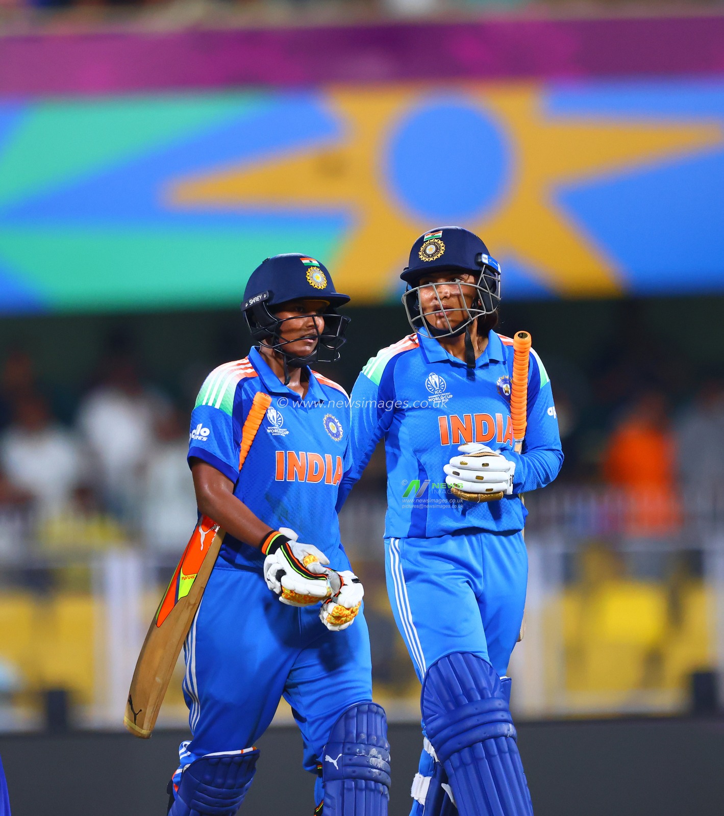 Depti Sharma of India and Sneh Rana of India heading towards pavilion after compleating the frist innings during the ICC Women's World Cup India Women v Sri Lanka Women at ACA Barsapara Cricket Stadium, Guwahati, India, 30th September 2025

(Photo by Shubhajit Roy Karmakar/News Images)