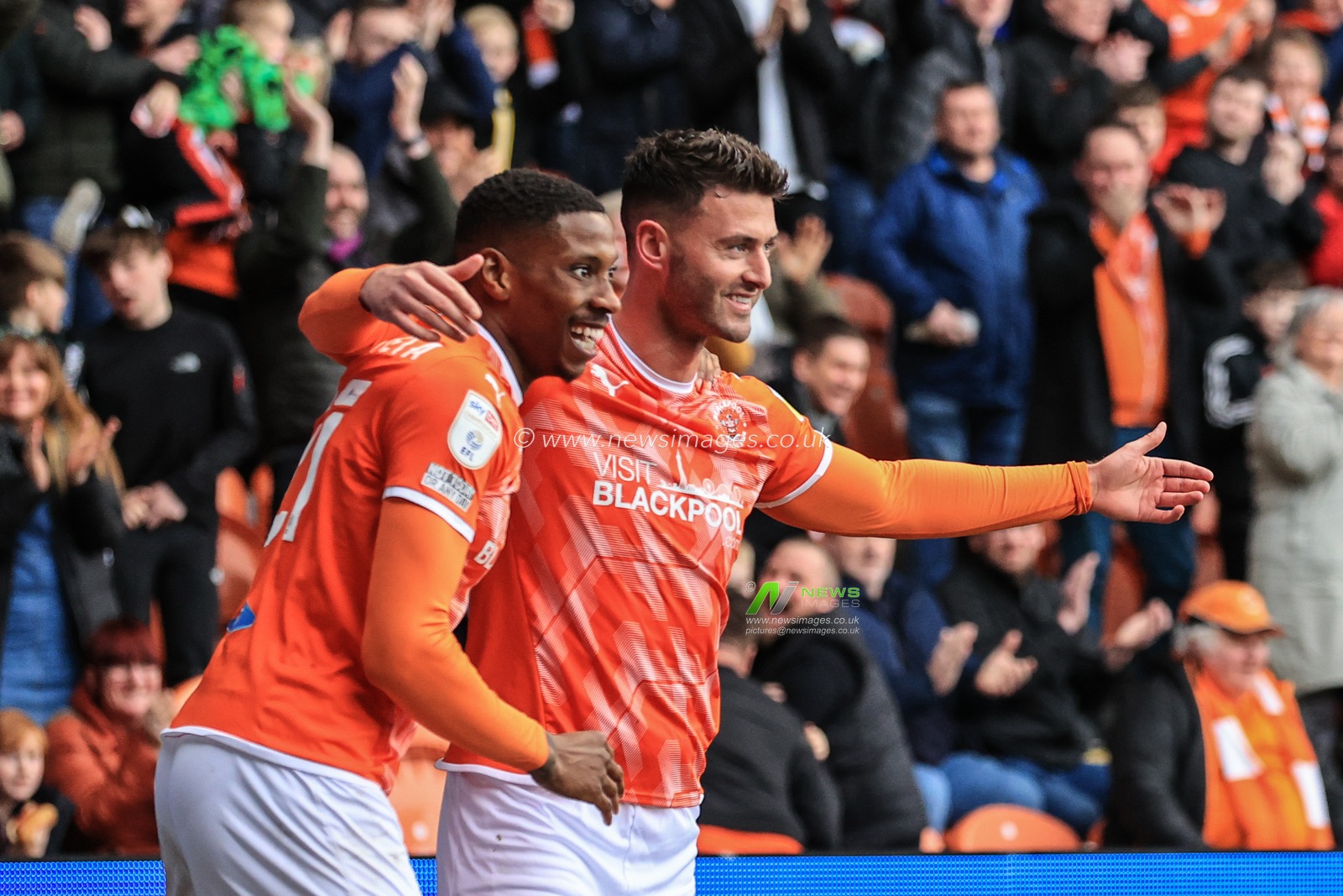 Gary Madine #14 of Blackpool celebrates his goal to make it 1-0