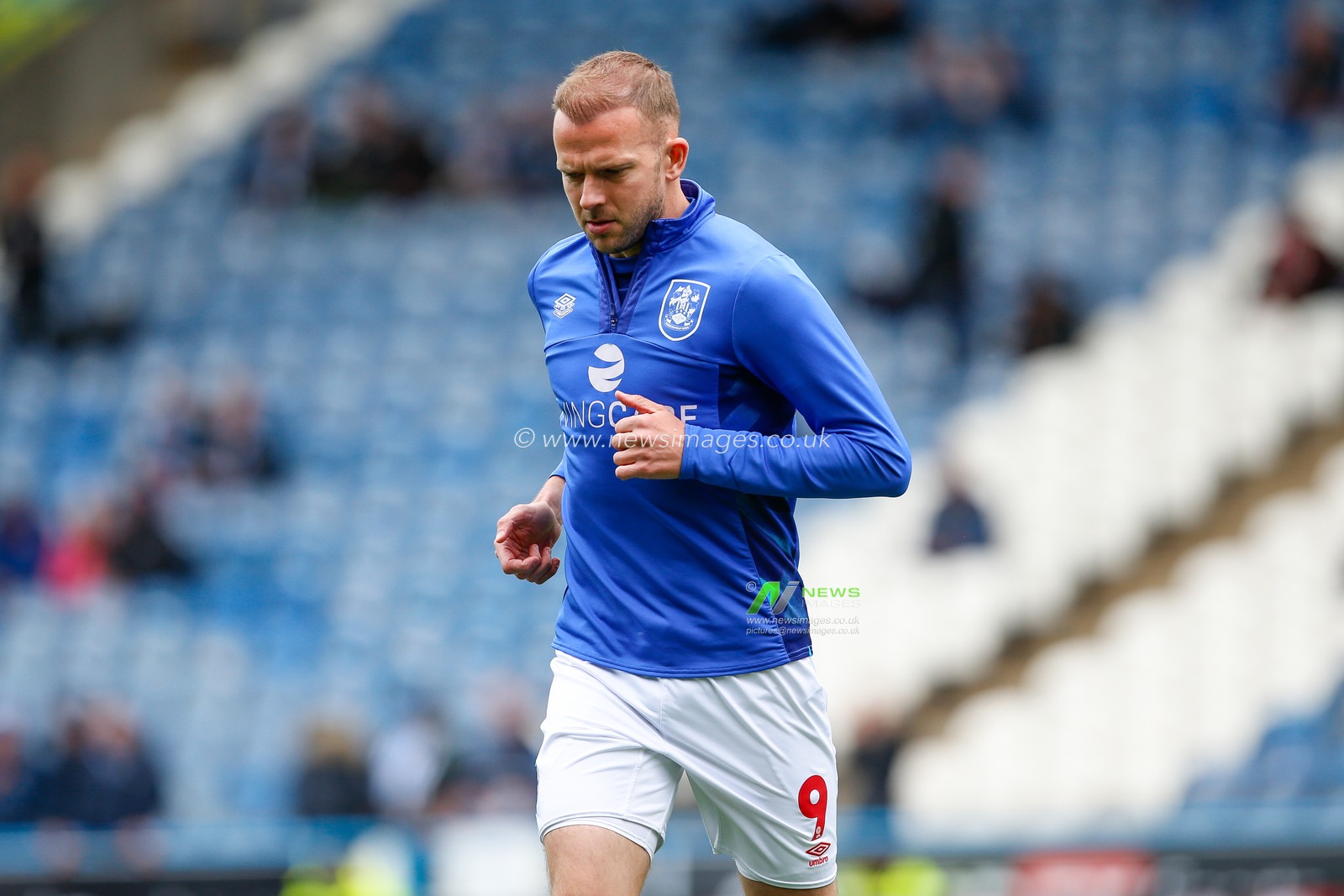 Jordan Rhodes #9 of Huddersfield Town warms up before the Sky Bet Championship match Huddersfield Town vs Reading at John Smith's Stadium, Huddersfield, United Kingdom, 8th May 2023

(Photo by Ben Early/News Images)