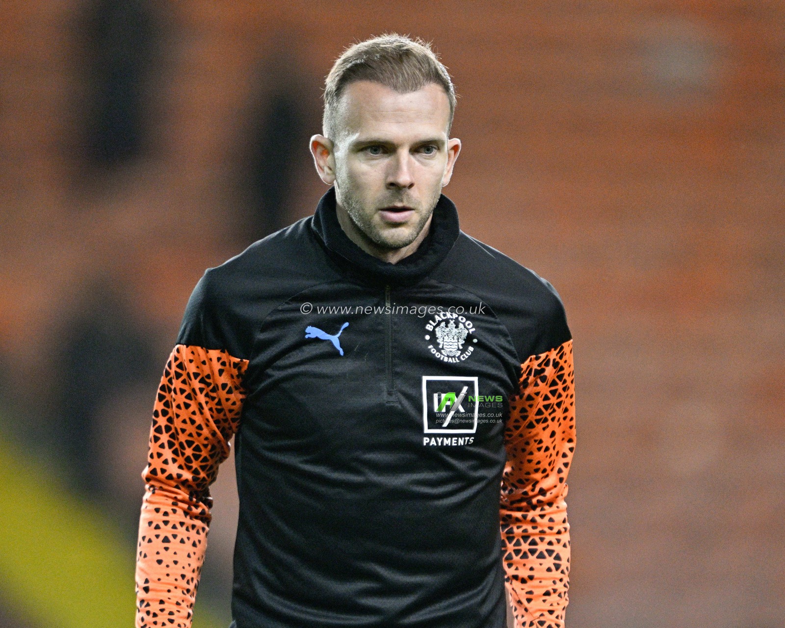 Jake Beesley #18 of Blackpool warms up ahead of the match, during the Emirates FA Cup Second Round match Blackpool vs Forest Green Rovers at Bloomfield Road, Blackpool, United Kingdom, 19th December 2023

(Photo by Cody Froggatt/News Images)