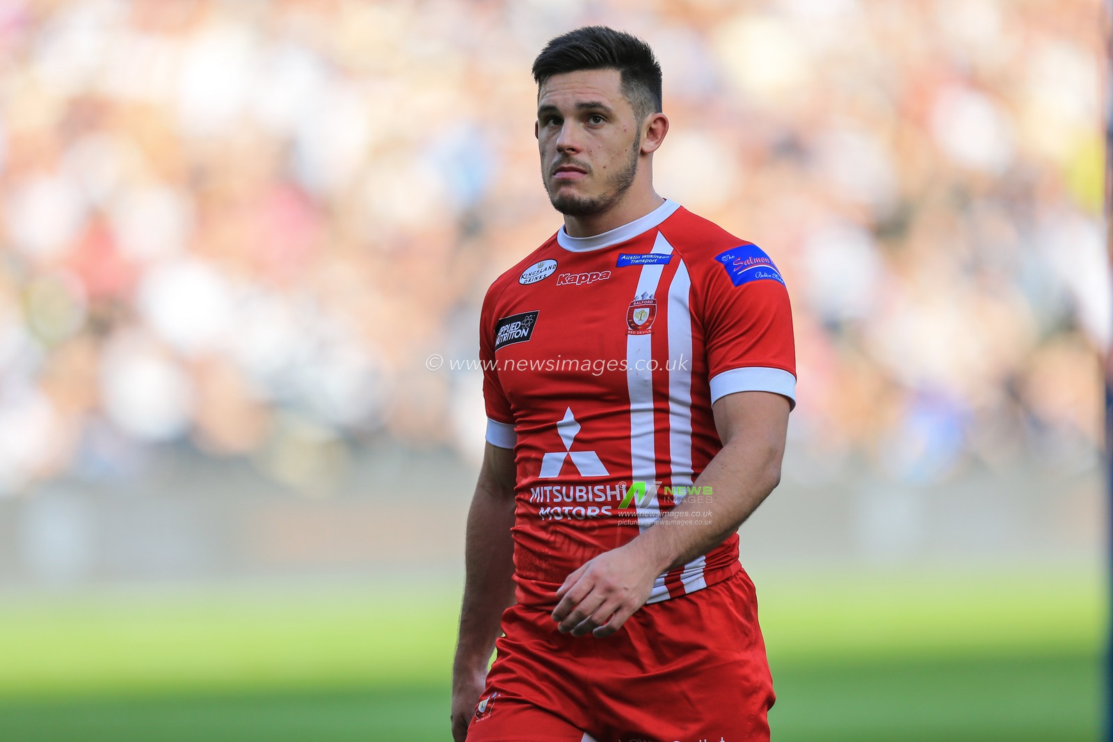 17th August 2019 , KCOM Stadium, Hull, England;  Betfred Super League, Round 26, Hull FC vs Salford Red Devils ; Naill Evalds (1) of Salford Red Devils 

Credit: David Greaves/News Images