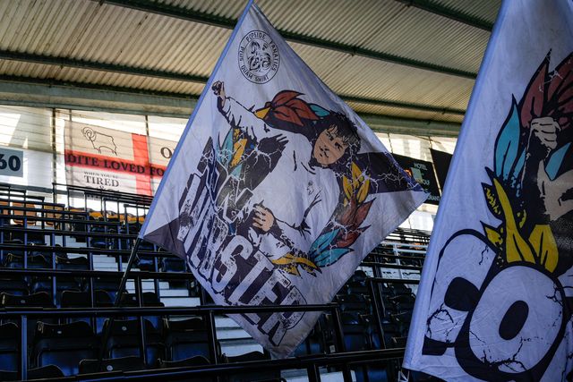 A general view of the showing he ultras flash during the Sky Bet Championship match Derby County vs Stoke City at Pride Park Stadium, Derby, United Kingdom on 06 April 2026

(Photo by Maynard Manyowa/News Images)