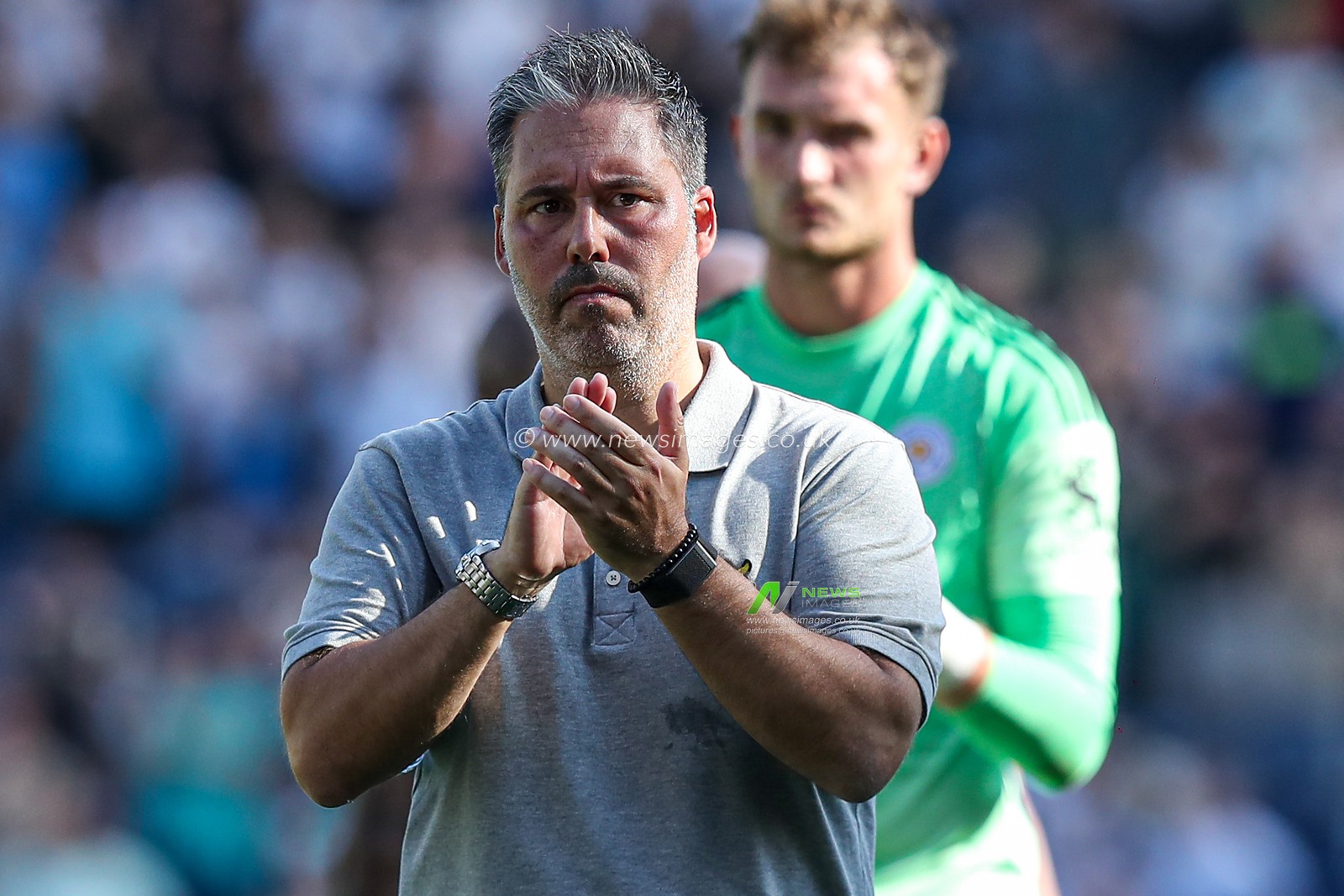 Martí Cifuentes manager of Leicester City claps away fans after the Sky Bet Championship match Preston North End vs Leicester City at Deepdale, Preston, United Kingdom, 16th August 2025

(Photo by Jorge Horsted/News Images)