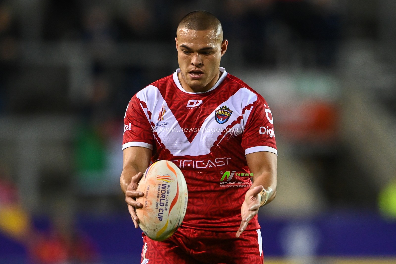 Tui Lolohea of Tonga in action during the Rugby League World Cup 2021 match Tonga vs Wales at Totally Wicked Stadium, St Helens, United Kingdom, 24th October 2022

(Photo by Craig Thomas/News Images)