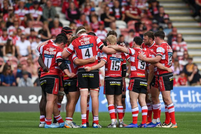 Gloucester Rugby huddle during the Gallagher Premiership match Gloucester vs Exeter at Kingsholm Stadium, Gloucester, United Kingdom on 26 April 2026

(Photo by Alex Williamson/News Images)