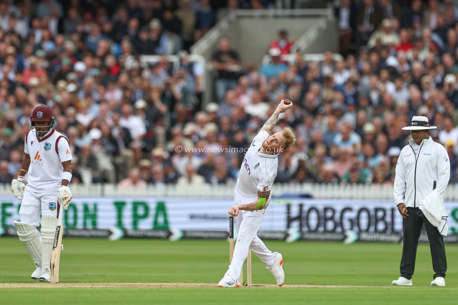 Ben Stokes of England delivers the ball during the 1st Rothesay Test Match day 1 England v West Indies at Lords, London, United Kingdom, 10th July 2024

(Photo by Mark Cosgrove/News Images)