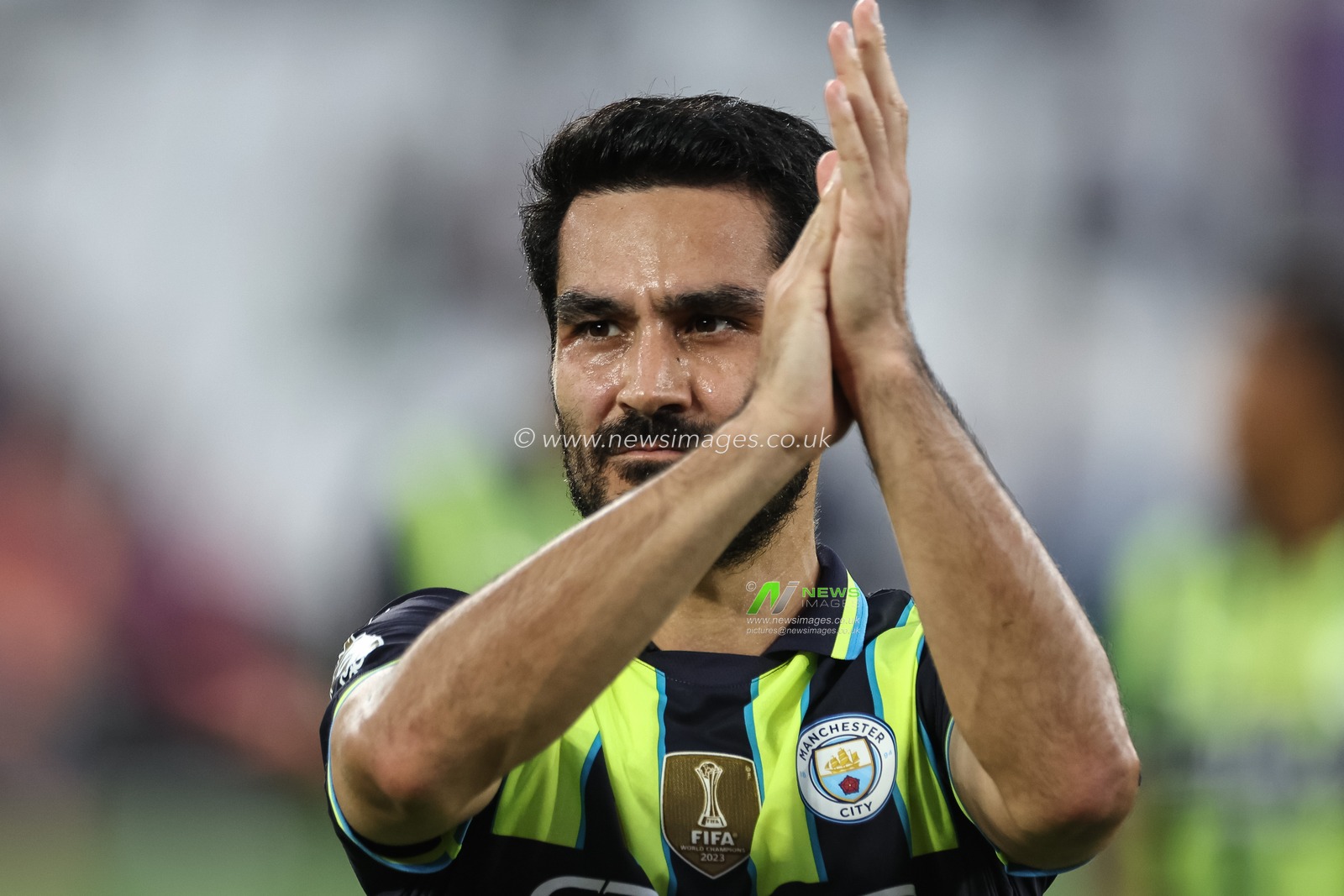 Ä°lkay GÃ¼ndoÄŸan of Manchester City applauds the traveling fans during the Premier League match West Ham United vs Manchester City at London Stadium, London, United Kingdom, 31st August 2024

(Photo by Mark Cosgrove/News Images)