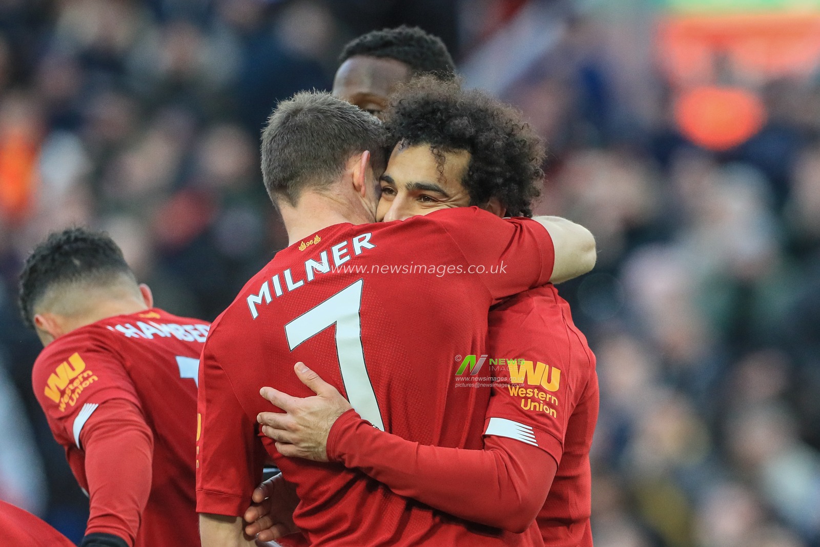 14th December 2019, Anfield, Liverpool, England; Premier League, Liverpool v Watford :  Mohamed Salah (11) of Liverpool celebrates his goal to make it 2-0

Credit: Mark Cosgrove/News Images