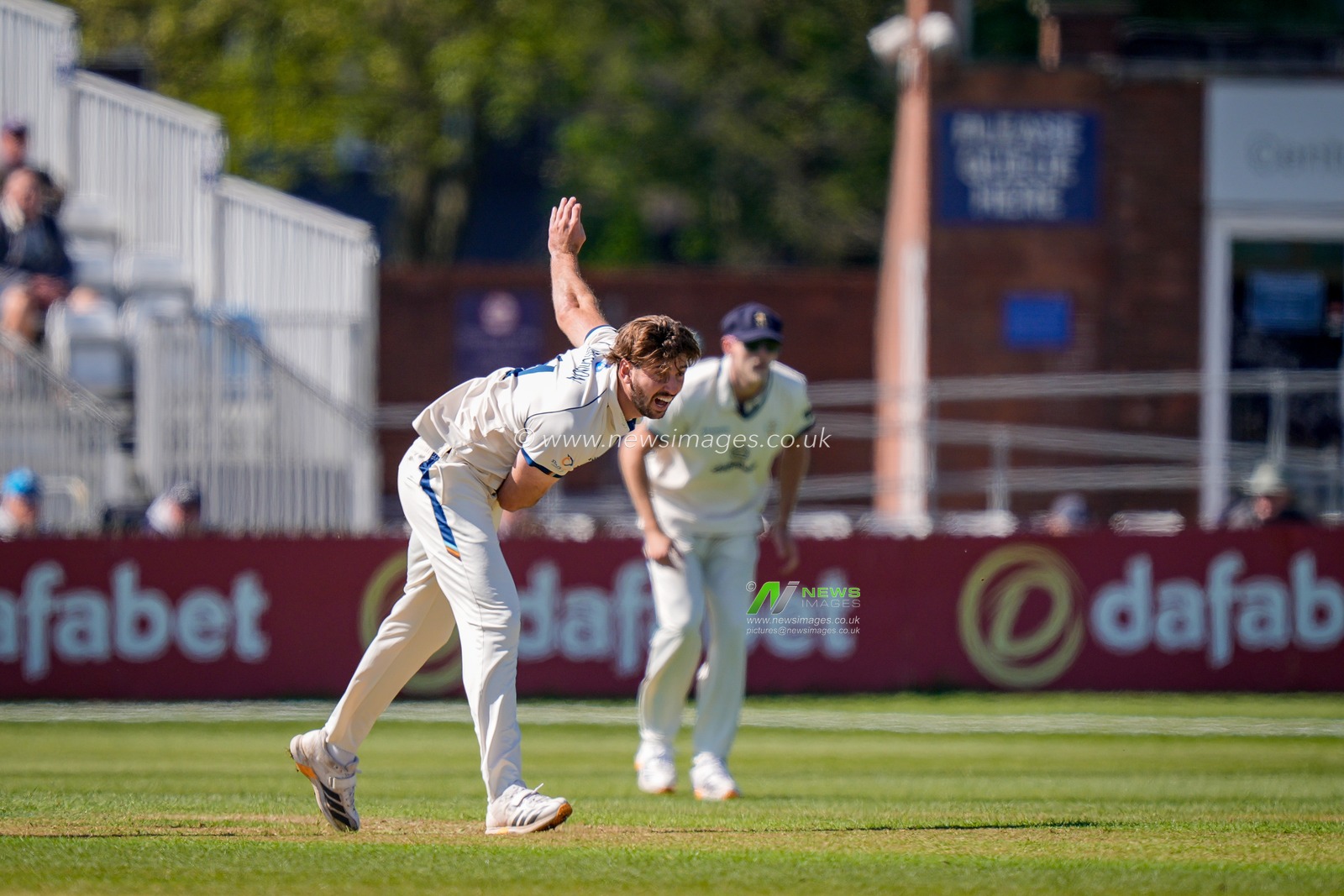Ben Aitchison of Derbyshire men takes the wicket of Ben Charlesworth  caught behind  during the County Championship Division Two Derbyshire vs Gloucestershire at The Central Co-Op County Ground, Derby, United Kingdom on 24 April 2026

(Photo by Maynard Manyowa/News Images)