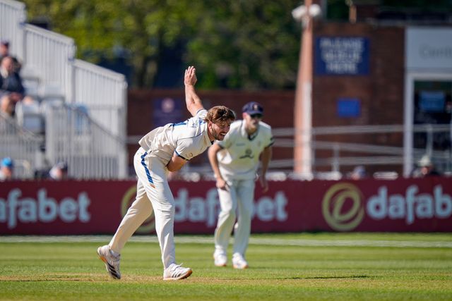 Ben Aitchison of Derbyshire men takes the wicket of Ben Charlesworth  caught behind  during the County Championship Division Two Derbyshire vs Gloucestershire at The Central Co-Op County Ground, Derby, United Kingdom on 24 April 2026

(Photo by Maynard Manyowa/News Images)