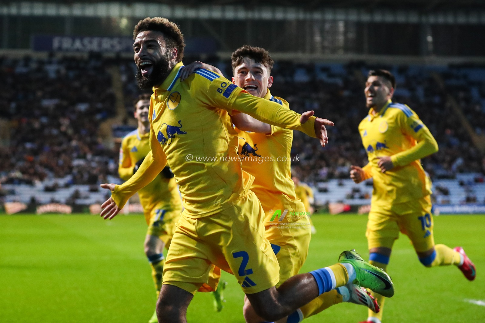 Jayden Bogle of Leeds United celebrates his goal to make it 0-2 during the Sky Bet Championship match Coventry City vs Leeds United at Coventry Building Society Arena, Coventry, United Kingdom, 5th February 2025

(Photo by Gareth Evans/News Images)