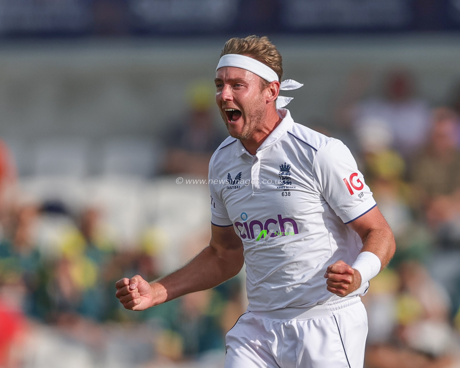 Stuart Broad of England celebrates bowling out Todd Murphy of Australia by LBW during the LV= Insurance Ashes Third Test Series Day 3 England v Australia at Headingley Stadium, Leeds, United Kingdom, 8th July 2023

(Photo by Mark Cosgrove/News Images)