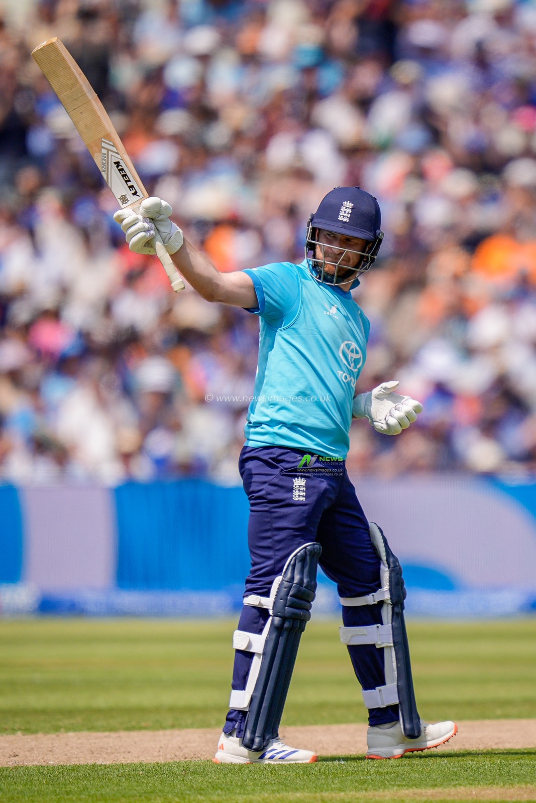 Liam Dawson of England celebrates a half century during the 1st Metro Bank ODI match England vs India at Edgbaston, Birmingham, United Kingdom on 14 July 2026

(Photo by Maynard Manyowa/News Images)
