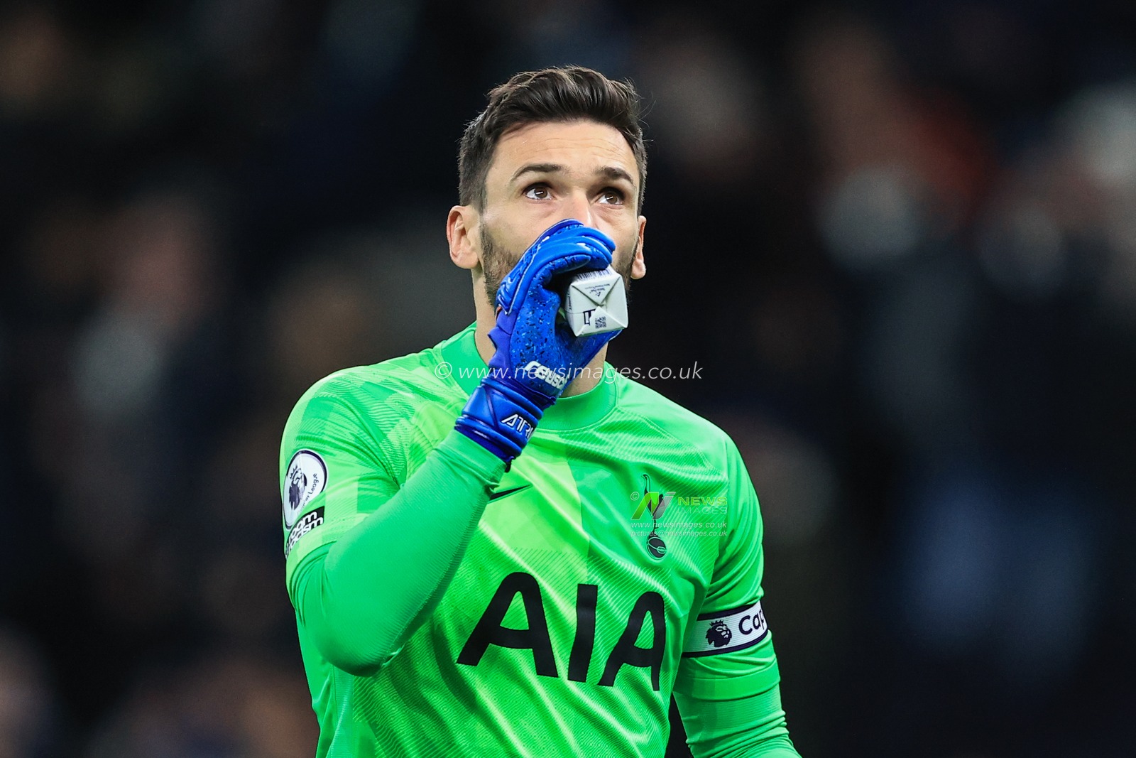 Hugo Lloris #1 of Tottenham Hotspur having a drink during the game