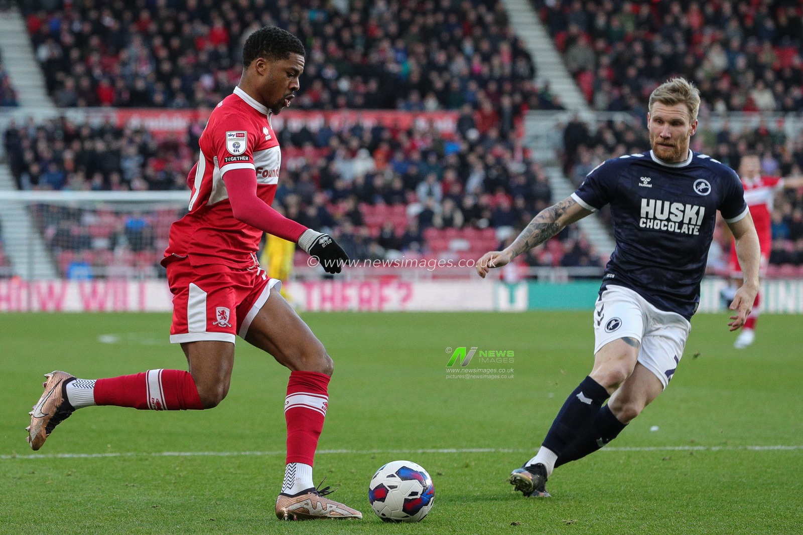 Chuba Akpom #29 of Middlesbrough on the attack during the Sky Bet Championship match Middlesbrough vs Millwall at Riverside Stadium, Middlesbrough, United Kingdom, 14th January 2023

(Photo by James Heaton/News Images)