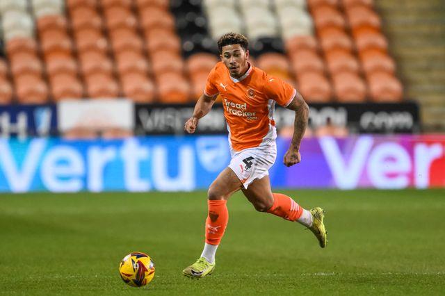 Jordan Lawrence-Gabriel of Blackpool makes a break with the ball during the Vertu Trophy match Blackpool vs Aston Villa U21 at Bloomfield Road, Blackpool, United Kingdom, 17th December 2024

(Photo by Craig Thomas/News Images)