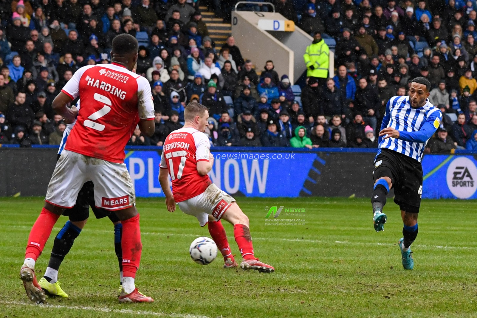 Nathaniel Mendez-Laing #41 of Sheffield Wednesday has a shot at goal