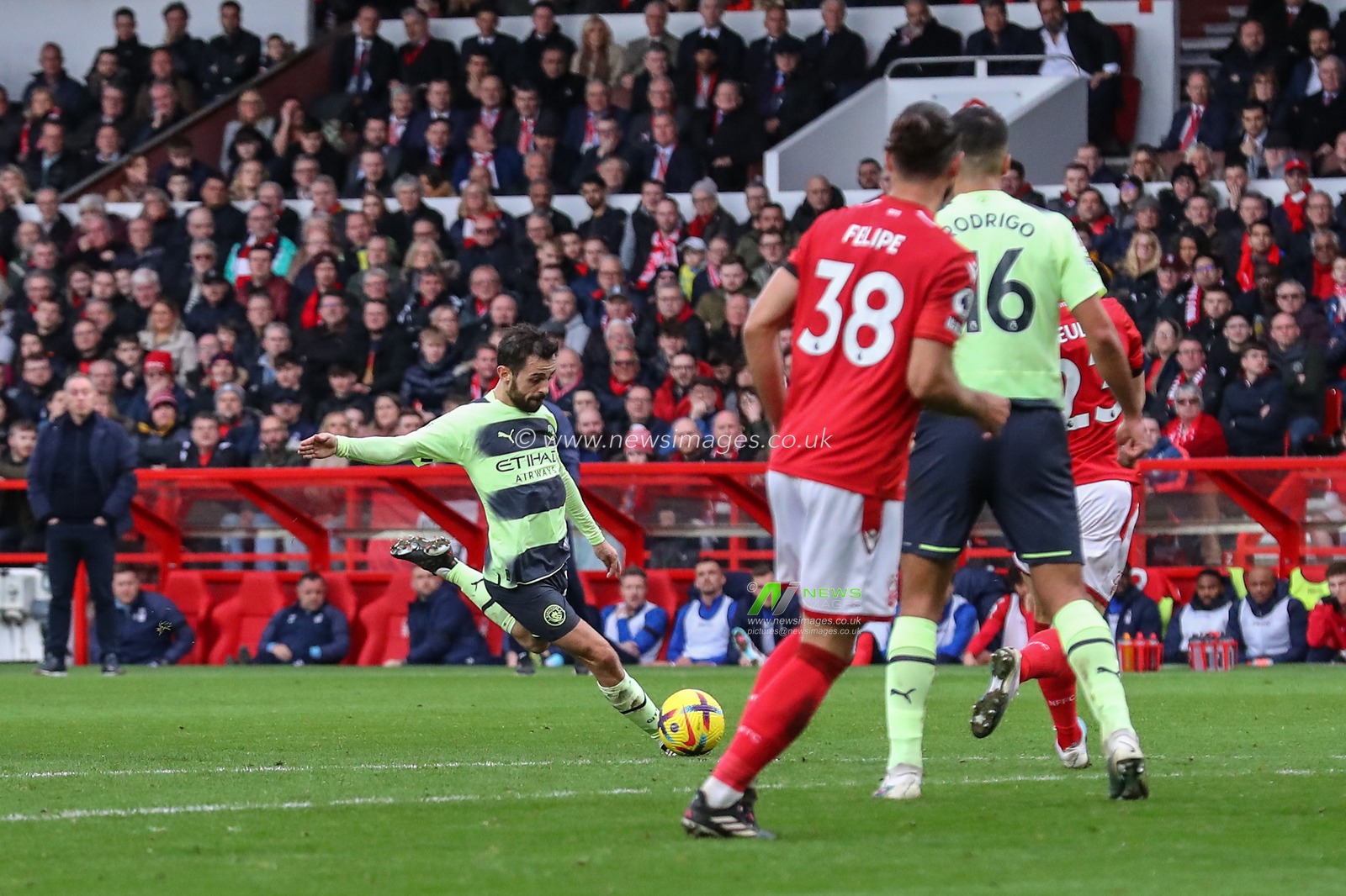 Bernardo Silva #20 of Manchester City scores to make it 0-1 during the Premier League match Nottingham Forest vs Manchester City at City Ground, Nottingham, United Kingdom, 18th February 2023

(Photo by Gareth Evans/News Images)