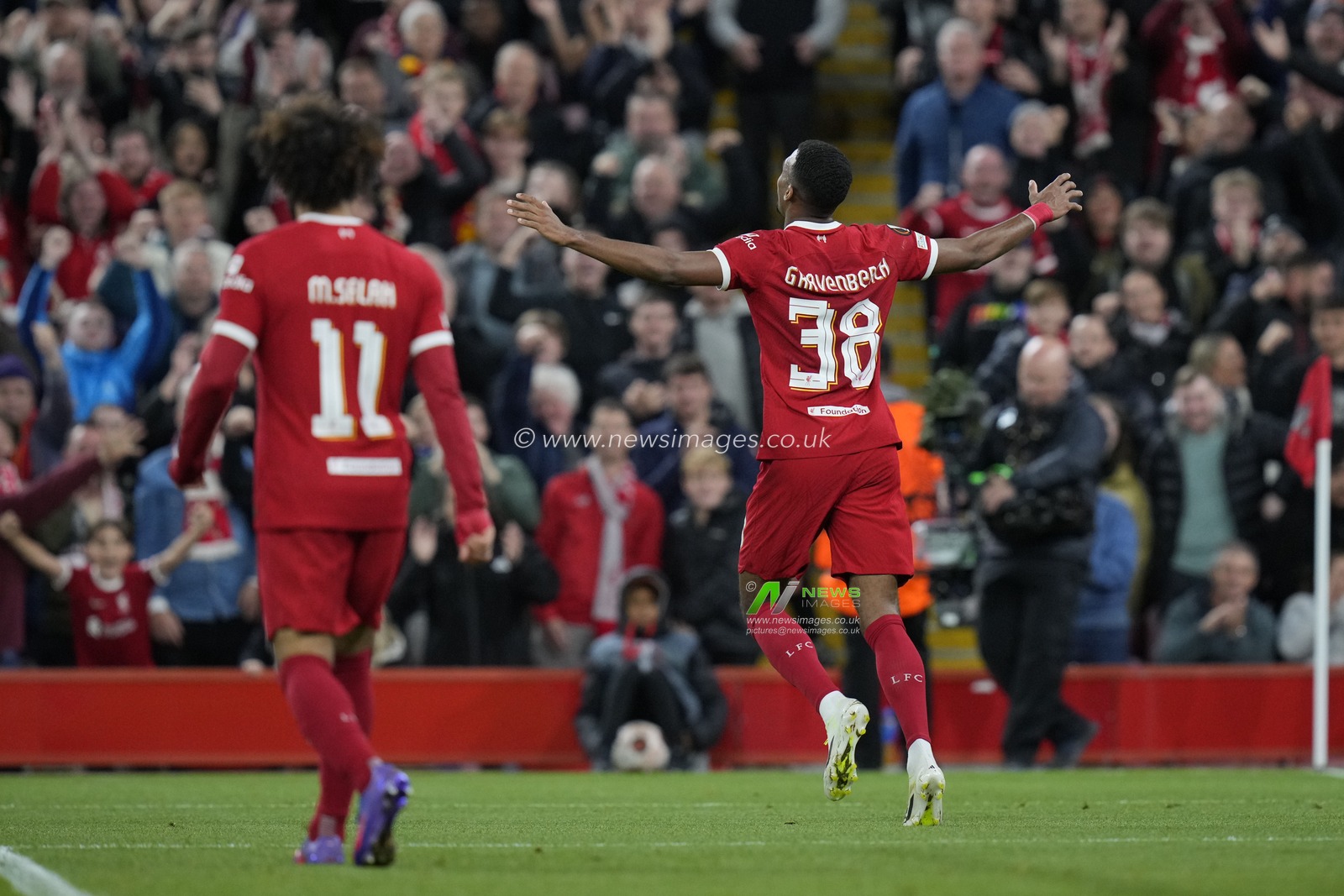 Ryan Gravenberch #38 celebrates after his goal to make it 1-0 during the UEFA Europa League match Liverpool vs Union Saint-Gilloise at Anfield, Liverpool, United Kingdom, 5th October 2023

(Photo by Steve Flynn/News Images)