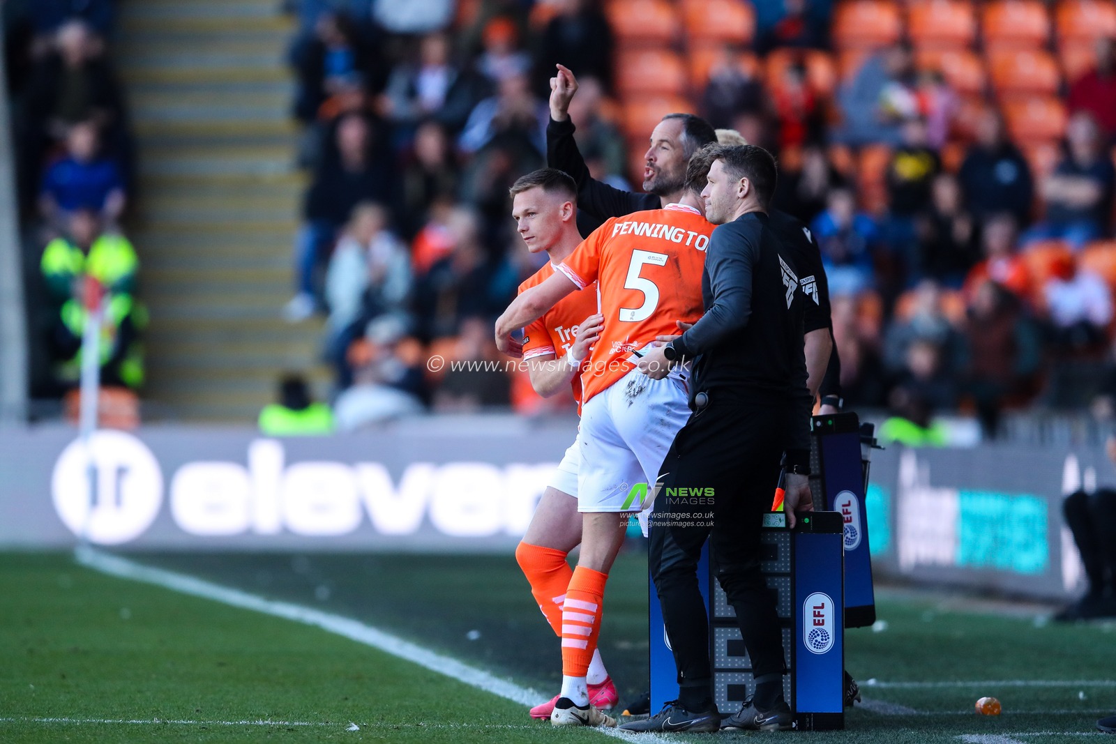Andy Lyons of Blackpool comes on for Matthew Pennington of Blackpool during the Sky Bet League 1 match Blackpool vs Bristol Rovers at Bloomfield Road, Blackpool, United Kingdom, 3rd May 2025

(Photo by Gareth Evans/News Images)