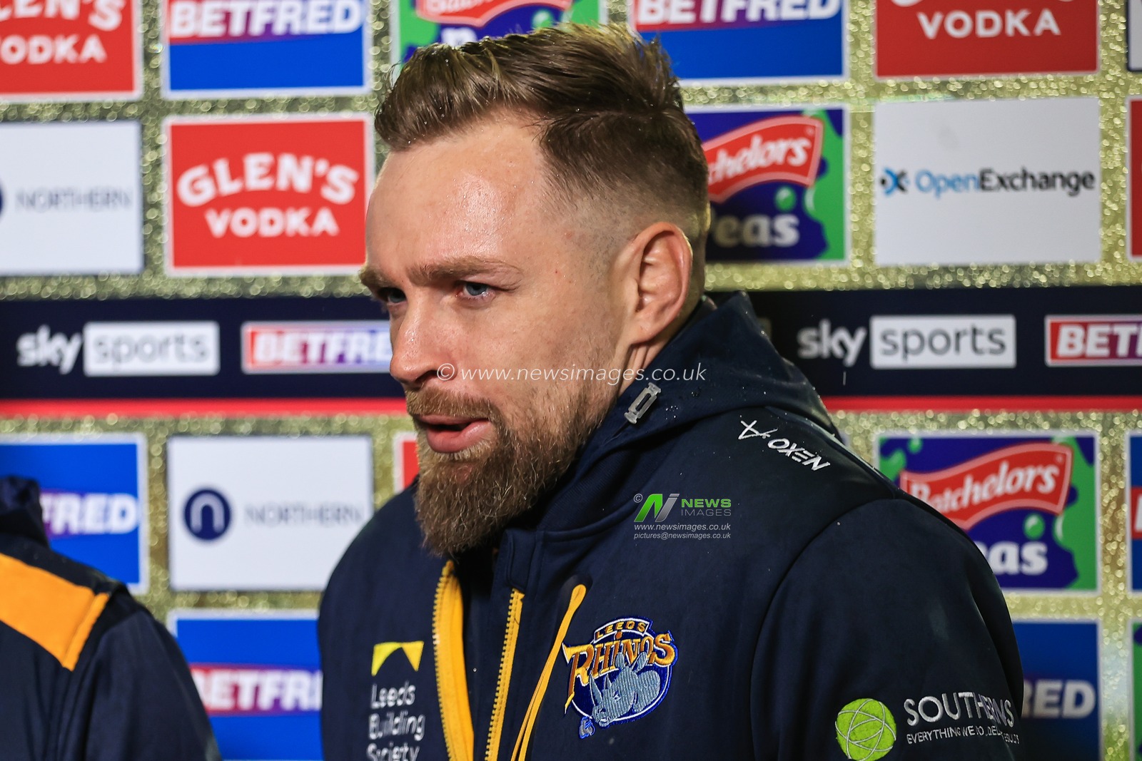 Blake Austin #6 of Leeds Rhinos speaks to Jenna Brooks of Sky Sports