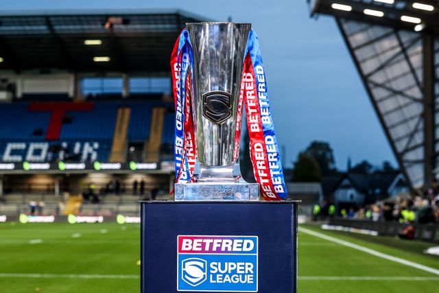 The Betfred Super League Grand Final Trophy during the Betfred Super League play-off Eliminator 1 match Leeds Rhinos vs St Helens at Headingley Stadium, Leeds, United Kingdom, 27th September 2025

(Photo by Alfie Cosgrove/News Images)