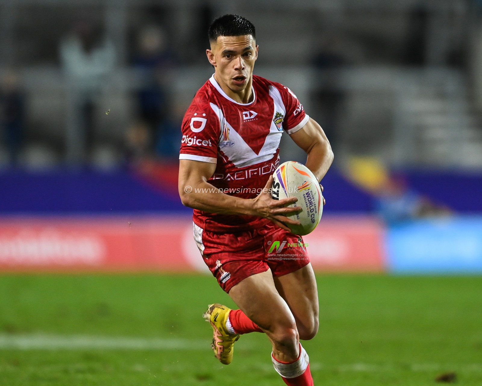 Soni Luke of Tonga in action during the Rugby League World Cup 2021 match Tonga vs Wales at Totally Wicked Stadium, St Helens, United Kingdom, 24th October 2022

(Photo by Craig Thomas/News Images)