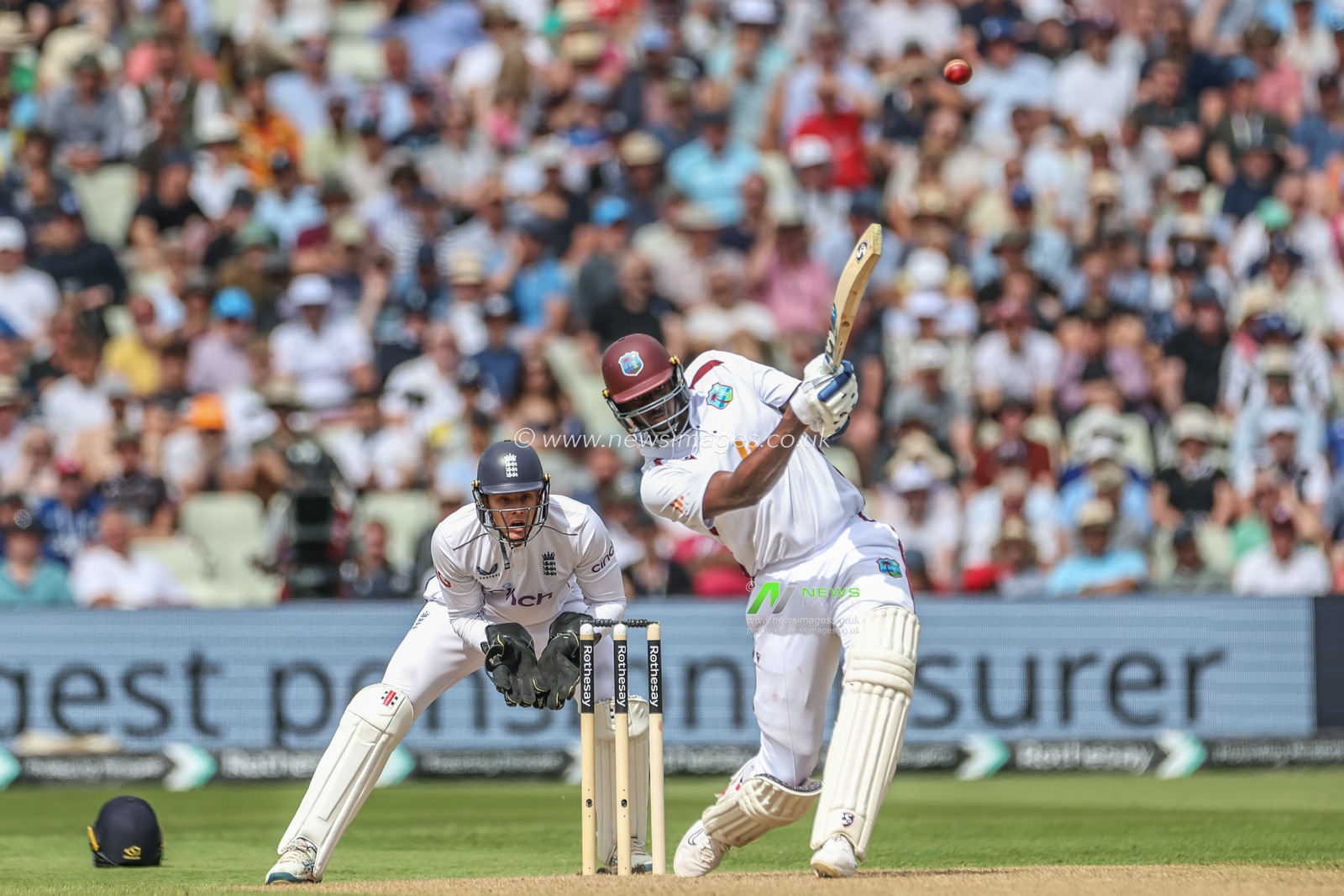 Jason Holder of West Indies hits a six during the 3rd Rothesay Test Match Day One match England vs West Indies at Edgbaston, Birmingham, United Kingdom, 26th July 2024

(Photo by Mark Cosgrove/News Images)