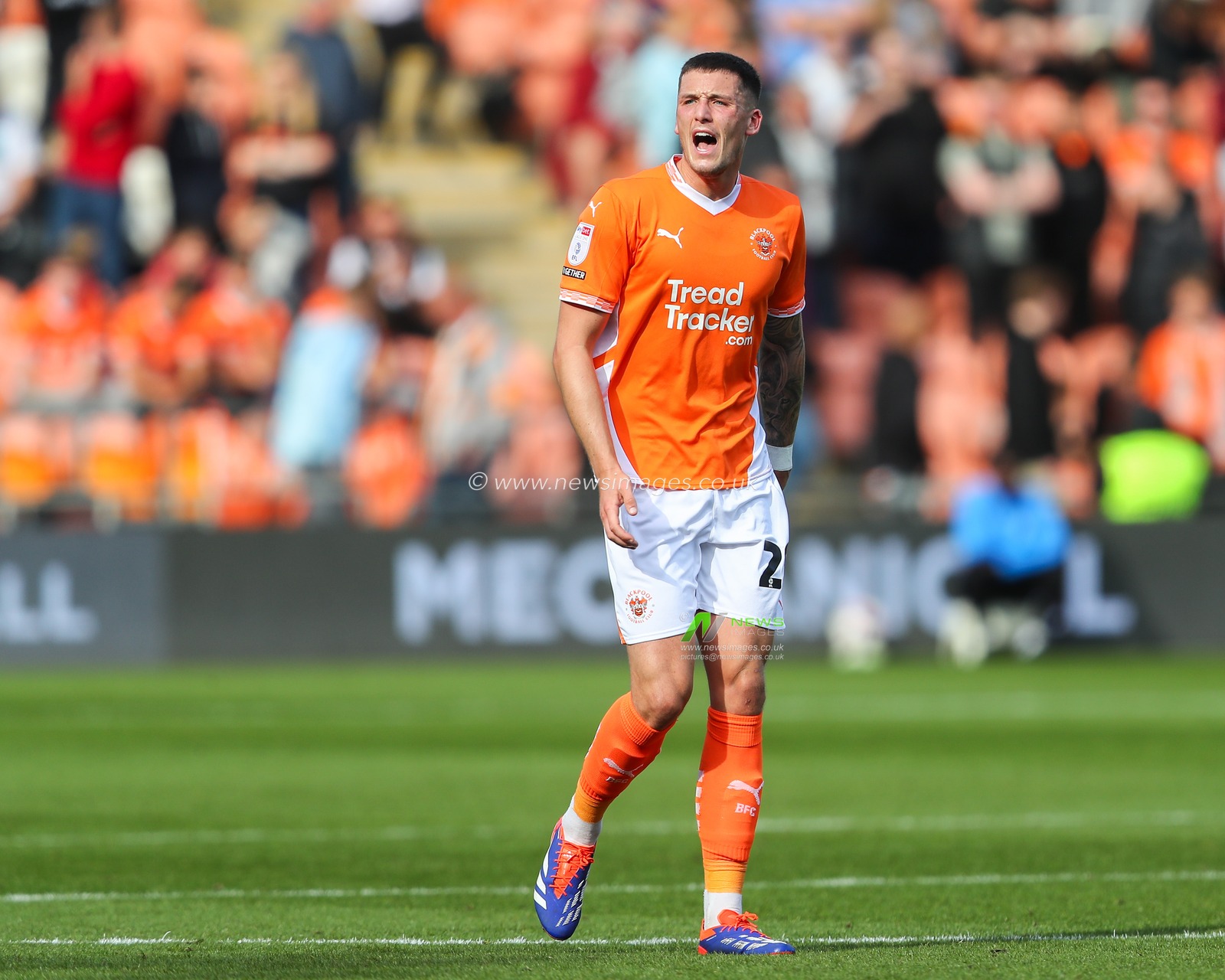 Oliver Casey of Blackpool gives his teammates instructions during the Sky Bet League 1 match Blackpool vs Exeter City at Bloomfield Road, Blackpool, United Kingdom, 14th September 2024

(Photo by Gareth Evans/News Images)