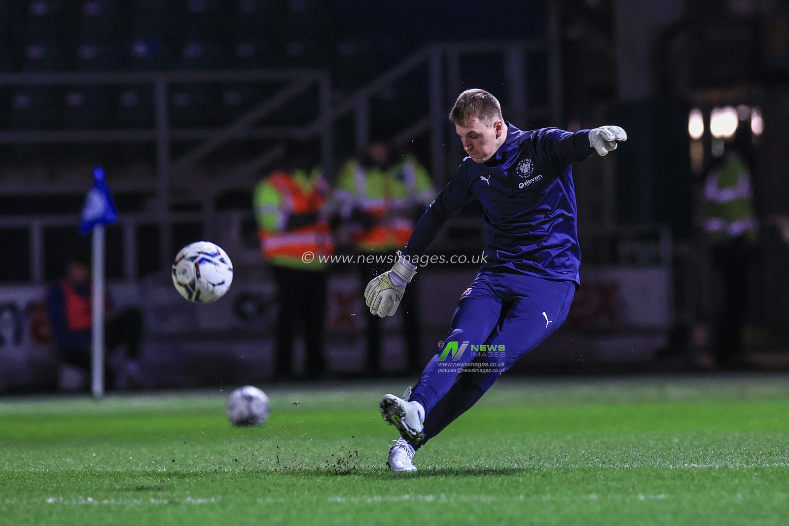 Charlie Monks of Blackpool during the pre-game warmup