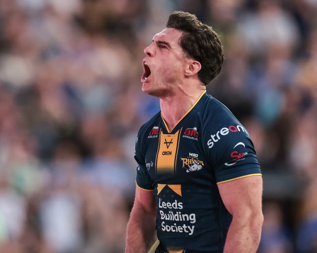 Brodie Croft of Leeds Rhinos celebrates his try during the Betfred Super League round 12 match Leeds Rhinos vs Huddersfield Giants at AMT Headingley Stadium, Leeds, United Kingdom on 22 May 2026

(Photo by Mark Cosgrove/News Images)