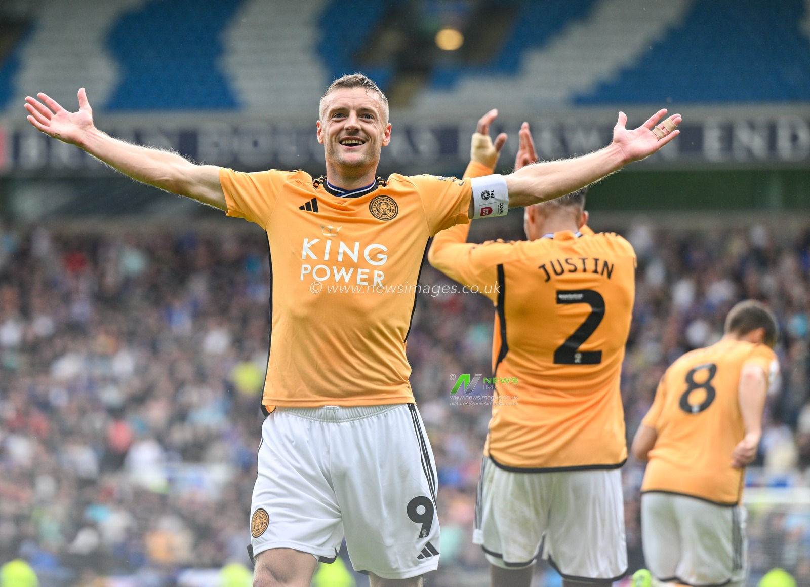 Jamie Vardy #9 of Leicester City celebrates his goal, during the Sky Bet Championship match Blackburn Rovers vs Leicester City at Ewood Park, Blackburn, United Kingdom, 1st October 2023

(Photo by Cody Froggatt/News Images)