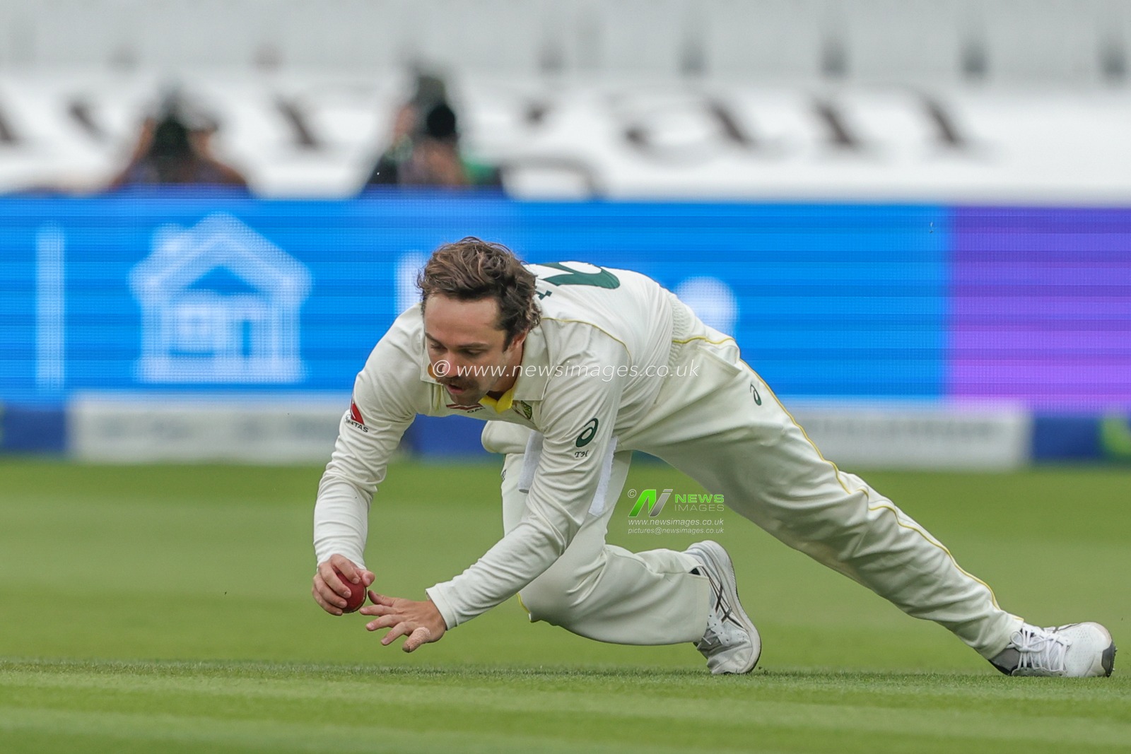 Travis Head of Australia fields his own ball during the LV= Insurance Ashes Test Series Second Test Day 3 England v Australia at Lords, London, United Kingdom, 30th June 2023

(Photo by Mark Cosgrove/News Images)