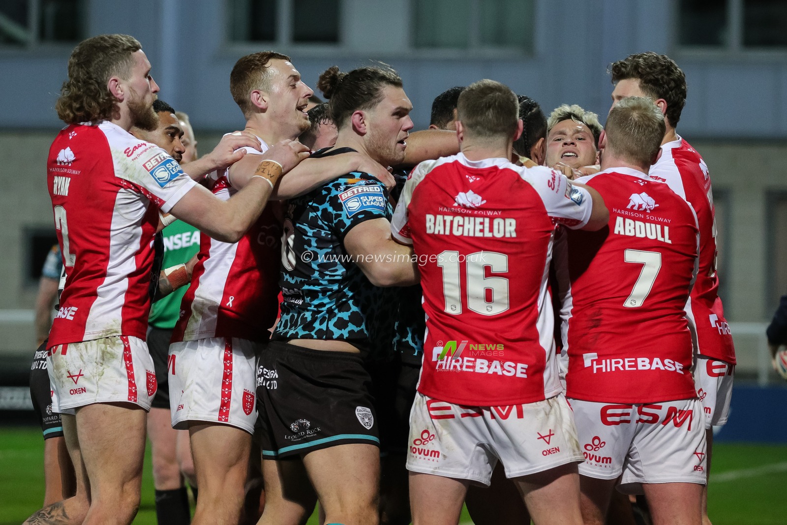 A fight breaks out between the two teams after Jordan Abdullâ€™s try in the second half of the Betfred Super League Round 3 match Hull KR vs Leigh Leopards at Sewell Group Craven Park, Kingston upon Hull, United Kingdom, 3rd March 2023

(Photo by James Heaton/News Images)