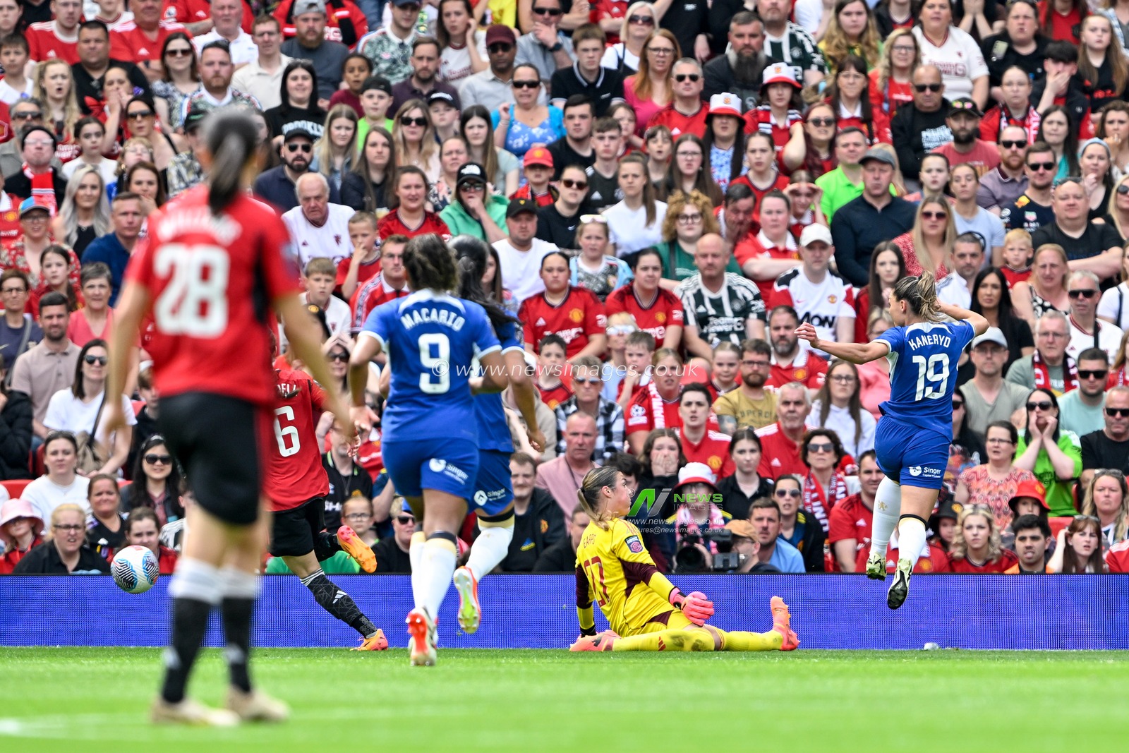 Johanna Rytting Kaneryd of Chelsea Women scores a goal to make 0-2 Chelsea, during the The FA Women's Super League match Manchester United Women vs Chelsea FC Women at Old Trafford, Manchester, United Kingdom, 18th May 2024

(Photo by Cody Froggatt/News Images)