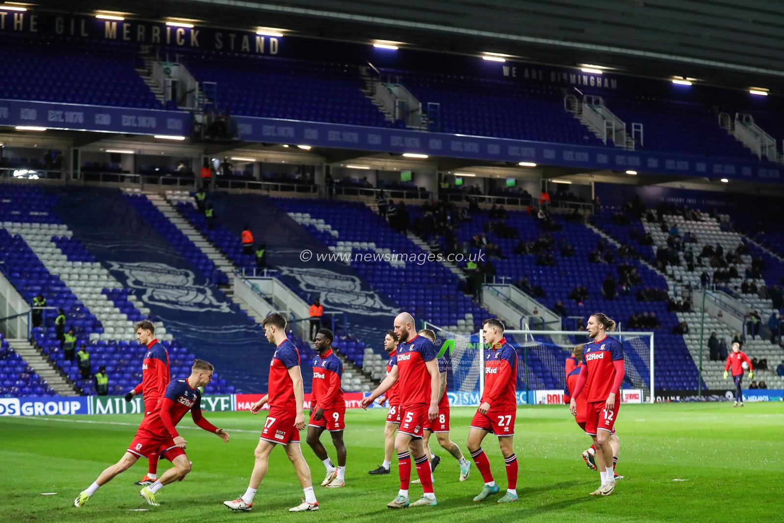 Middlesbrough players during the pre-game warm up ahead of the Sky Bet Championship match Birmingham City vs Middlesbrough at St Andrews, Birmingham, United Kingdom, 12th March 2024

(Photo by Gareth Evans/News Images)