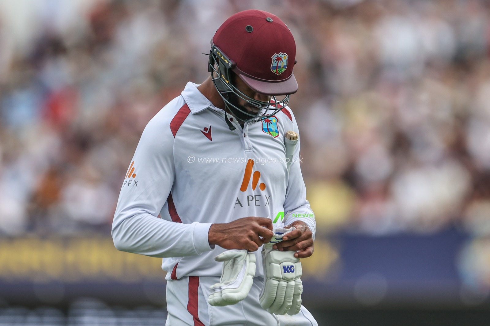 Mikyle Louis of West Indies leave the field of play after he was caught out by Jamie Smith of England during the 3rd Rothesay Test Match Day One match England vs West Indies at Edgbaston, Birmingham, United Kingdom, 26th July 2024

(Photo by Mark Cosgrove/News Images)