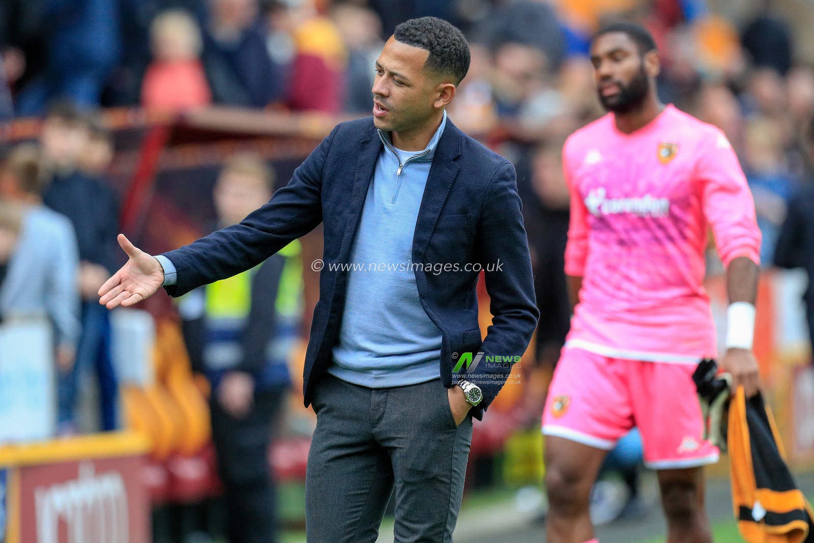 Liam Rosenior manager of Hull City goes to shake hands with Mark Hughes manager of Bradford City after the Pre-season friendly match Bradford City vs Hull City at University of Bradford Stadium, Bradford, United Kingdom, 22nd July 2023

(Photo by James Heaton/News Images)