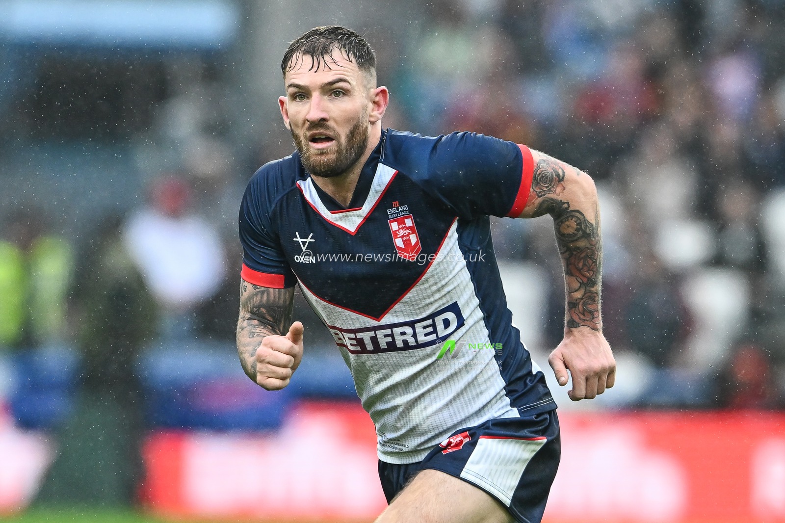Daryl Clark of England in action during the Rugby League International match England vs Tonga at John Smith's Stadium, Huddersfield, United Kingdom, 28th October 2023

(Photo by Craig Thomas/News Images)