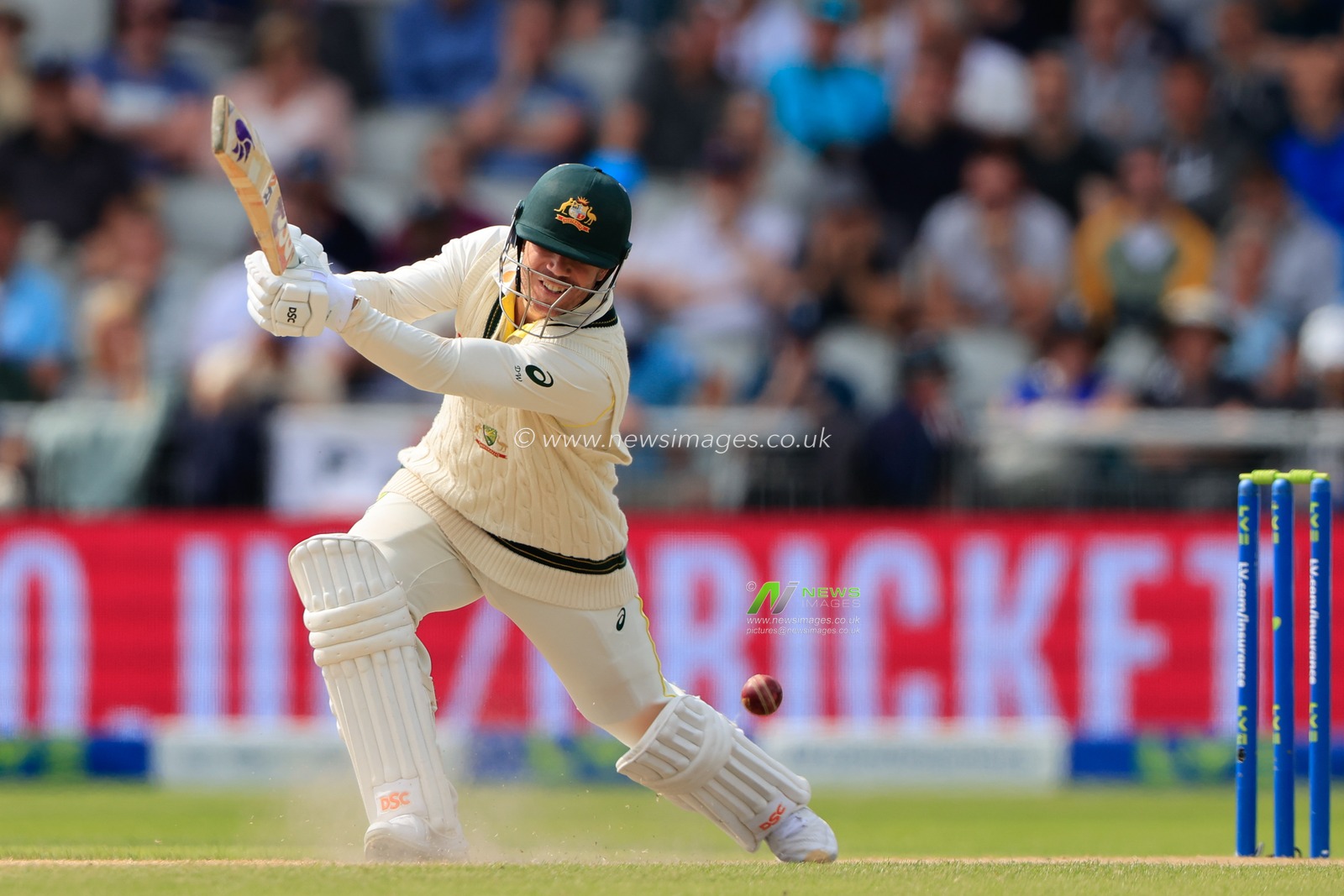David Warner of Australia plays a shot during the LV= Insurance Ashes Fourth Test Series Day Three Test Series match England vs Australia at Old Trafford, Manchester, United Kingdom, 21st July 2023

(Photo by Conor Molloy/News Images)