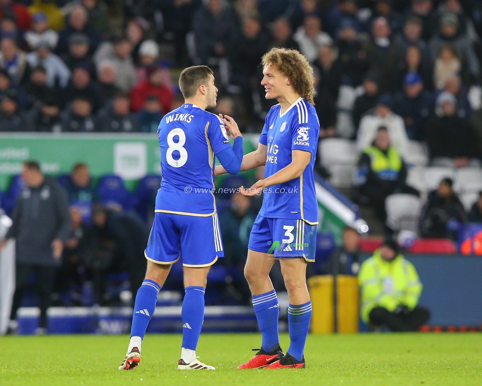Harry Winks of  Leicester City speaks with Wout Faes of  Leicester City, during the Sky Bet Championship match Leicester City vs Ipswich Town at King Power Stadium, Leicester, United Kingdom, 22nd January 2024

(Photo by Gareth Evans/News Images)