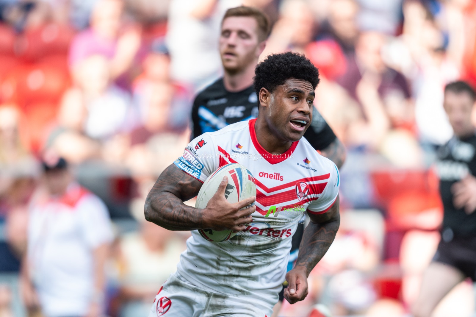 22nd April 2019 , Totally Wicked Stadium, St Helens, England;  Betfred Super League, Round 12, St Helens vs Hull FC, Kevin Naiqama (3) of St Helens during the game

Credit: Richard Long/News Images